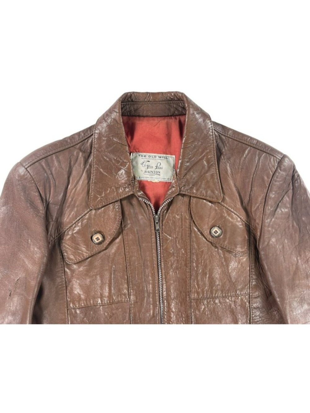 Vintage Leather Jacket-The Old Mill Glen Laine by Bainton Brown W/Red Lining - Picture 3 of 16